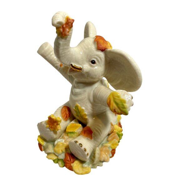 Lenox Autumn Fun Elephant Figurine 4.75" Porcelain Fall Leaves Decor Collectible - Picture 1 of 11